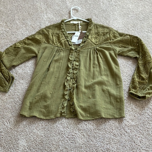 NEW. Anthropologie Forever that Girl beautiful crochet blouse. Olive green. NWT - Picture 1 of 7